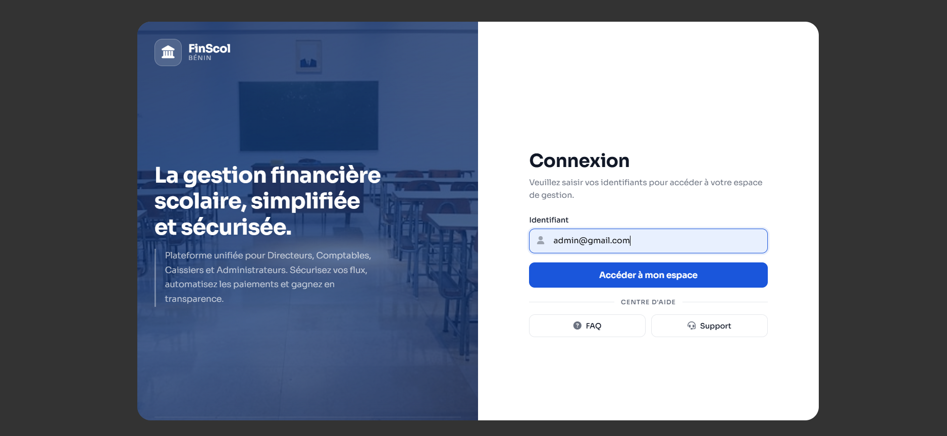FinScol, application SaaS de gestion financière scolaire